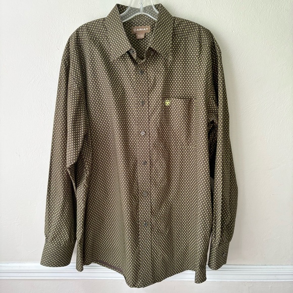 Ariat Shep Brown Lime Green Print Button Down Shirt - Picture 1 of 9